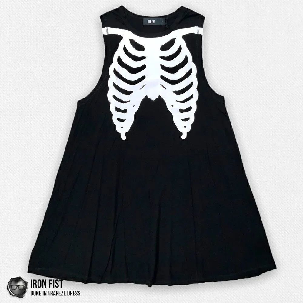 DOLLS KILL /IRON FISTΒ BONEβINβTRAPEZEβTANKβDRESSβBLACKβWHITEβSKELETONβBONESβNWT